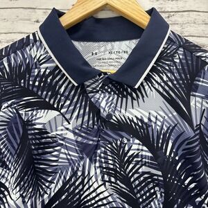 Under Armour The Iso-Chill Polo Shirt Blue Palm Print Floral Performance Mens XL